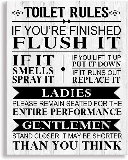 Kas Home Bathroom Canvas Wall Art Rustic Funny Toilet Rules Prints Signs Framed Wood Background Bath Room HD Picture Artwork Home Decor (Toilet-02, 12 X 15 inch)