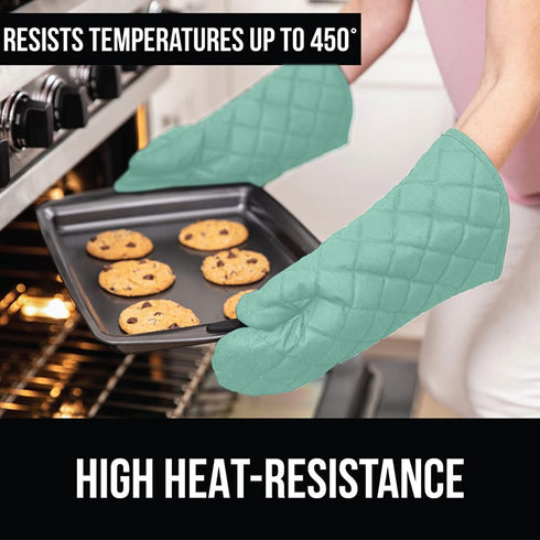 Gorilla Grip Heat Resistant Thick Cotton Oven Mitts, 15 Inch, Soft Quilted Lining, Durable Flexible Gloves, Protect Hands from Hot Kitchen Surfaces, Extra Long Cooking Mitt for Baking Sheet, Mint