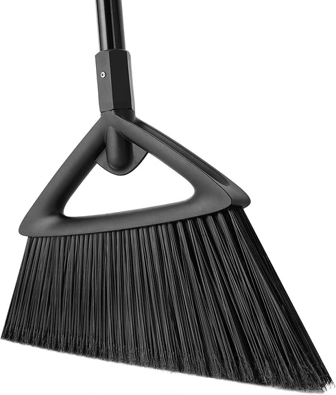 Eyliden Outdoor Broom Commercial Heavy-Duty with Long Handle Rough Surface Angle Brooms for Garages Courtyard Sidewalks Decks Perfect for Indoor Kitchen Room Office Lobby Sweeping (Black Broom)