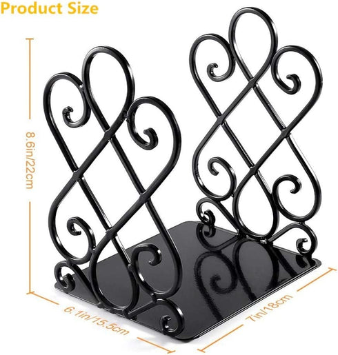 Bookends, Metal Book Ends for Shelves Heavy Duty Decorative Book Support Non-Skid for Office Desk School Library Organizer Gift, 7 x 6.1 x 8.6 inch Black (2 Pairs)