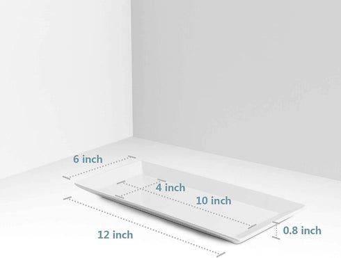 Sweese 705.101 12 Inch Porcelain Rectangular Plates, White Serving Trays for Parties - Stackable, Set of 4