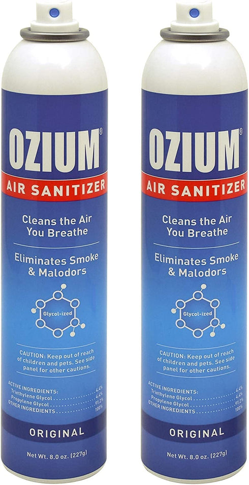 Ozium Air Sanitizer Reduces Airborne Bacteria Eliminates Smoke & Malodors Spray Air Freshener, Original, 8 Oz (2 Pack), Natural