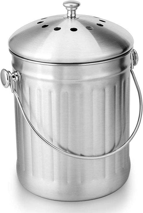 ENLOY Compost Bin, Stainless Steel Indoor Compost Bucket for Kitchen Countertop Odorless Compost Pail for Kitchen Food Waste with Carrying Handle 1.3 Gallon Easy to Clean