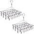 2 Pack Stainless Steel Sock Drying Rack with 72 Clips, Swivel Wind-Proof Hook Clothes Hanger Dryer for Sock, Underwear, Bra, Laundry Accessories