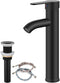 Bathroom Vessel Bowl Sink Faucet Matte Black Single Handle Lavatory Vanity Mixer Bar Tap with Pop Up Drain Combo Tall Spout Single Hole Deck Mount