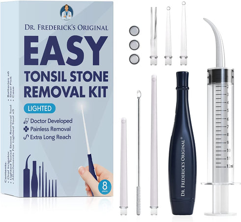 Dr. Frederick’s Original Easy Tonsil Stone Remover Kit - Fast Painless Tonsillolith Removal Tool - Fight Bad Breath - Pick and Oral Irrigator - 8 Pieces