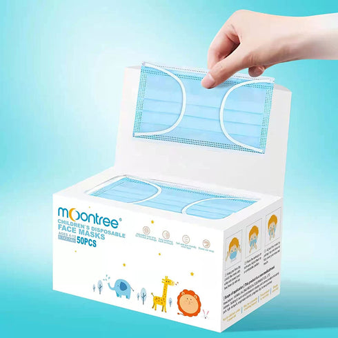 Moontree 50PCS Children Disposable 3Ply Face Masks Dustproof Wind Non-Woven Cartoon Face Shield