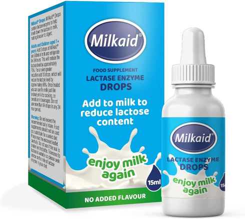 Milkaid Lactase Enzyme Drops for Lactose Intolerance Relief | Prevents Gas, Bloating & Diarrhea | Fast Acting Dairy Digestive Supplement | Gluten Free & Vegetarian | No Artificial Flavor | 0.5 Fl Oz