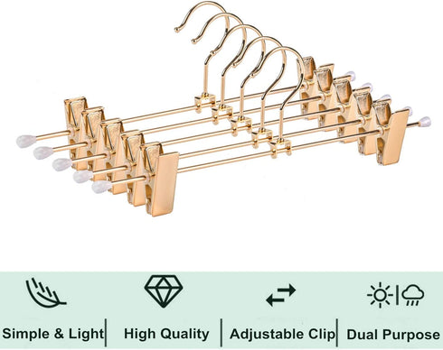 Amber Home 12 Inch Real Rose Gold Metal Pants Skirts Hangers 12 Pack, Sturdy for Slacks Trousers with 2 Adjustable Non Slip Clips and Swivel Hook (12 Pack)