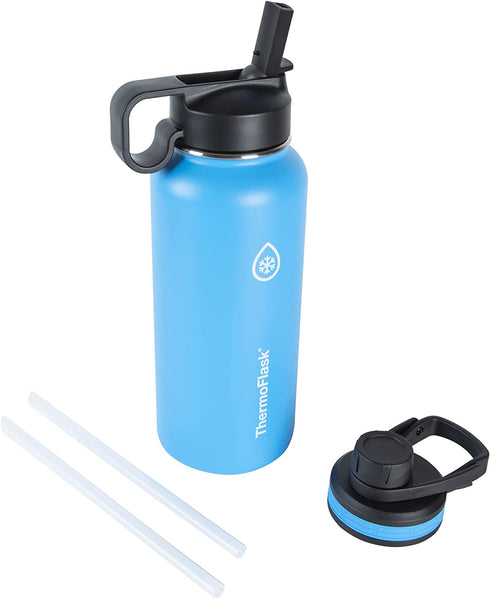 Thermoflask Double Stainless Steel Insulated Water Bottle with Two Lids, 32 Ounce, Capri