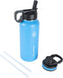 Thermoflask Double Stainless Steel Insulated Water Bottle with Two Lids, 32 Ounce, Capri