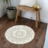 Uphome Small Round Rug 2™ Boho Beige and Grey Bathroom Rug with Pom Poms Fringe Washable Mandala Circle Shower Mat Soft Non-Slip Cute Circular Throw Rug for Sink Powder Room Kids Room Nursery