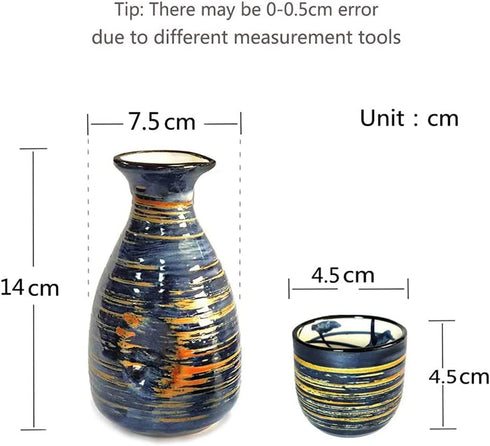 Sake Set Blue Japanese 5 Pcs Traditional Japan Sake Cup Set Hand Painted Design Porcelain Pottery Ceramic Cups Crafts Wine Glasses Gifts (Blue Rich, 300 ML)