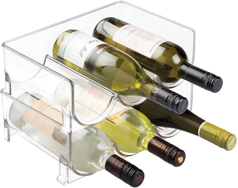 mDesign Modern Plastic Stackable Vertical Standing Wine Bottle Holder Stand - Storage Organizer for Kitchen Countertops, Pantry, Fridge - Each Rack Holds 3 Bottles, 2 Pack - Clear