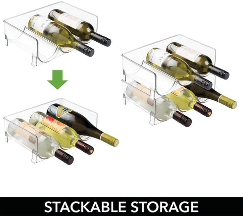 mDesign Modern Plastic Stackable Vertical Standing Wine Bottle Holder Stand - Storage Organizer for Kitchen Countertops, Pantry, Fridge - Each Rack Holds 3 Bottles, 2 Pack - Clear