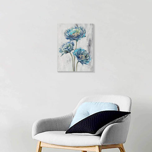 Abstract Floral Canvas Wall Art: Blossom Blue Lotus Flower Artwork Painting Print for Bathroom (12? x 16? x 1 Panel)