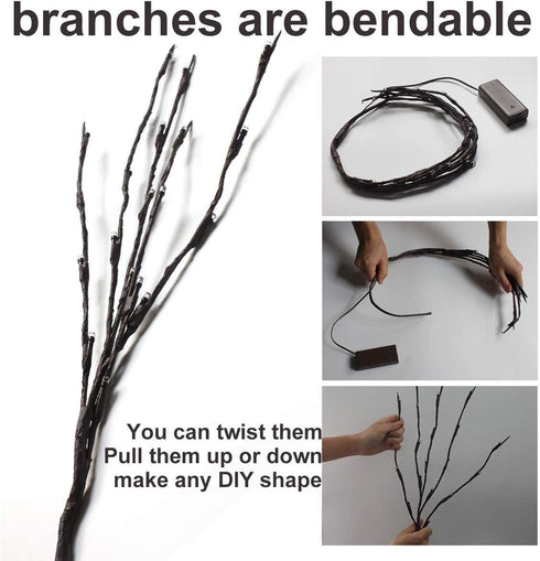 4PACK Branch Lights Aokely LED Branches Decorative Light Battery Powered DIY Tree Willow Branches Lamp for Home Holiday Party Decor Warm White -30Inch 20LEDs