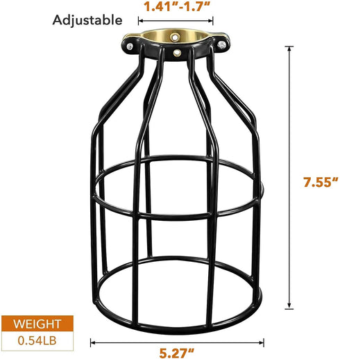 Simple Deluxe 4-Pack Adjustable Industrial Clamp on Metal Bulb Guard Cage for Pendant, Farmhouse Light Fixture, Vintage Lamp Shades and Hanging Lamp, Black