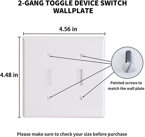 Toggle Light Switch Cover Double Switch Plate Covers 2-Gang Decorator Wall Plate Dual Switch Faceplate, White (4-Pack)