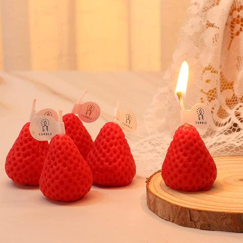 Nuanchu 8 Pieces Valentine Day Red Strawberry Candle Strawberry Shaped Scented Candle Mini Soy Wax Candle Small Scented Candle Wax Decorative Candle for Bedroom Bathroom Decoration Parties, 2 Packs