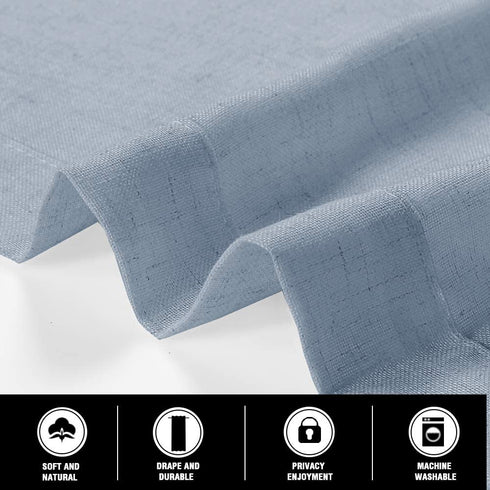 Natural Linen Blended Curtains Window Treatments Panels for Living Room Grommet Top Light Filtering Drapes Privacy Added Linen Textured Curtains, 2 Panels (Stone Blue, 52" W x 84" L)