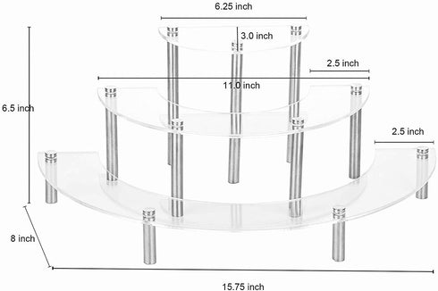 YestBuy 3 Tier Acrylic Risers Display Stand for Pop Figure, Clear Acrylic Cupcake Stand, Half Moon Dessert Stand for Display Or Collections?1 Set?