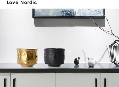 Ardax Black Ceramic Decorative Bowl with Face Pattern,Jewelry and Key Holder,Home Décor Vase for Living Room