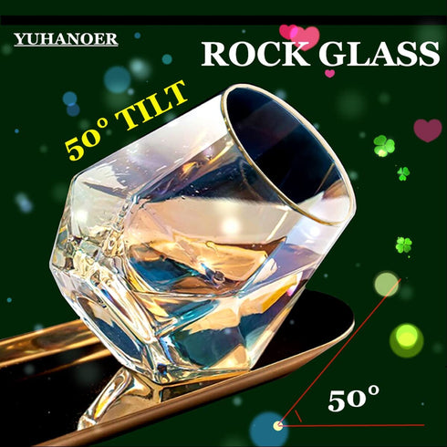 Christmas Diamond Whiskey Glasses Wine Glass Set Of 2(10Oz)Rocks Glass,with Gold Rim Stemless,Iridescent Glassware Crystal Material Tumblers,for Red Wine Bourbon Beverage Juice Glass(2pcs )