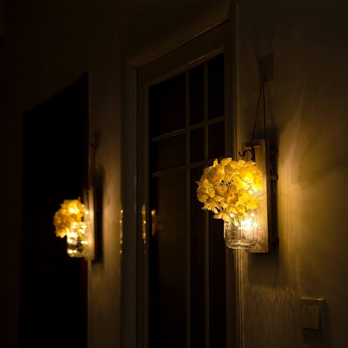MIGKEE Mason Jar Sconces Night Light with Remote Control and LED-Fairy Lights for Wall Decor Set of 2