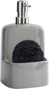 Grey Soap Dispenser for Kitchen Sink - Ceramic Dish Soap Dispenser with Sponge Holder 20 OZ Dish Liquid Dispenser Soap Pump and Sponges Caddy