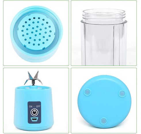 Portable Personal Mini Smoothie Blender - USB Rechargeable Shake Smoothies Mixer Single Small Size Fruit Juice Blender Battery Operated Individual Juicer Cup for Travel Camping & Outdoor - Blue