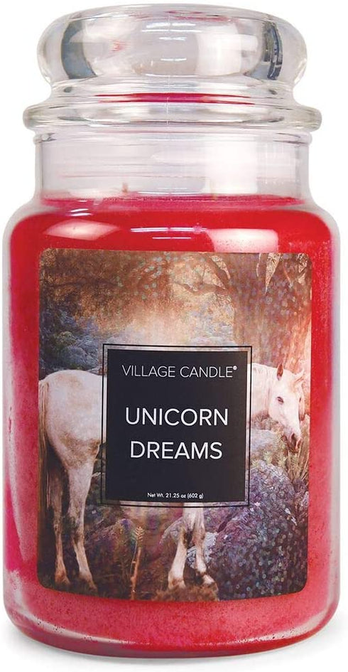 Village Candle Unicorn Dreams Large Glass Apothecary Jar Scented Candle, 21.25 oz, Pink