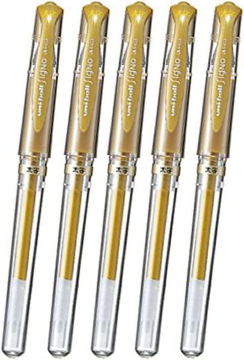 Uni Ball Signo Gel Ink Pens -Medium Point 1.0mm-Gold Ink-value Set of 5