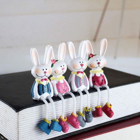 KESYOO 4Pcs Mini Bunny Figurines Resin Rabbit Statues Sculptures Easter Shelf Sitters Table Decorations Centerpieces for Kids Easter Birthday Party Supplies