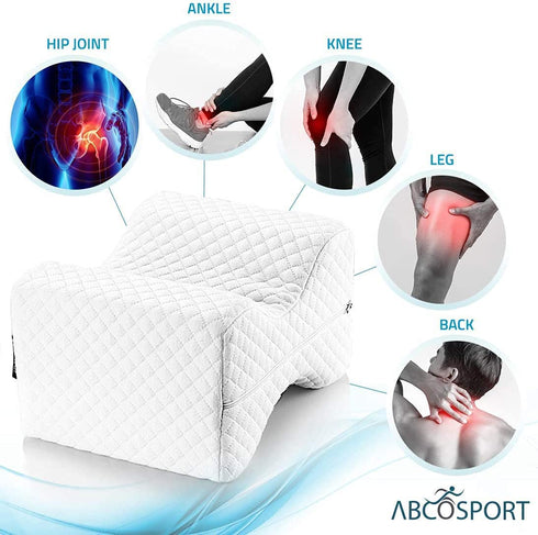 Abco Tech Memory Foam Knee Pillow for Side Sleepers Back Pain, Pregnancy, Leg Pain, Hip Pain and Sciatica Relief - Leg Pillow Wedge with Washable Cover and Bag