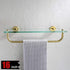 JQK Bathroom Glass Shelf, Shelf with 16 Inch Towel Bar Tempered Glass Shower Storage 16 by 5 inches, 304 Stainless Steel Brushed Gold Wall Mount, TGS100-BG