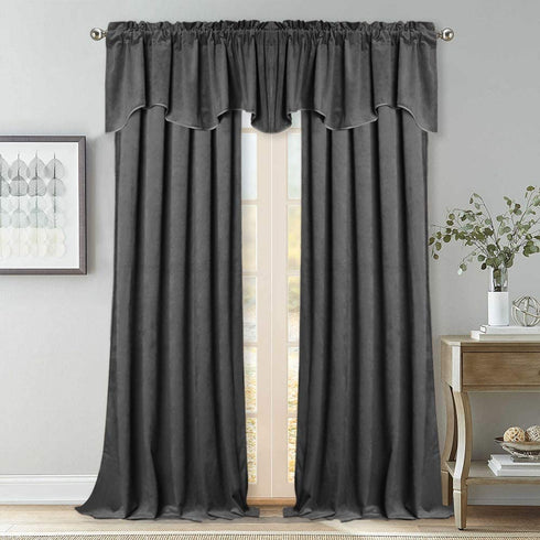 Blackout Scalloped Velvet Curtains Valance - Elegant Home Decor Rod Pocket Top Tier Curtains Thermal Insulated Energy Efficient Drapes for Kitchen / Basement, Grey, W52 x L18-inch, 1 Panel
