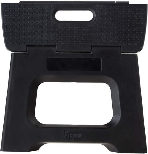 Vigar Compact Foldable Stool, 9 inches, Lightweight, 330-pound Capacity Non-Slip Folding Step Stool, Black