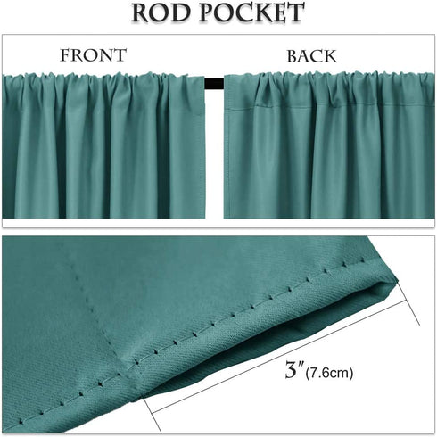 PONY DANCE Rod Pocket Curtains - 42 x 54 inches Sea Teal Blackout Curtain Panels Window Covering Thermal Insulated Light Block for Kitchen Bathroom Privacy Protect Drapes, 2 Pieces