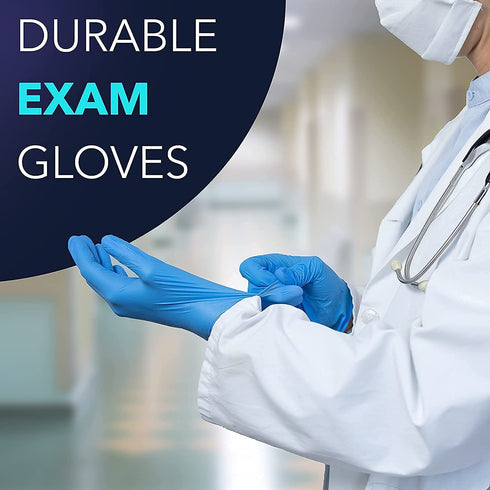 Huayuan Powder-Free Nitrile Disposable Exam Gloves, Industrial Medical Examination, Latex Free Rubber, Non-Sterile, Food Safe, Textured Fingertips, Ultra-Strong, 100 Pack, Blue Size Extra-Large