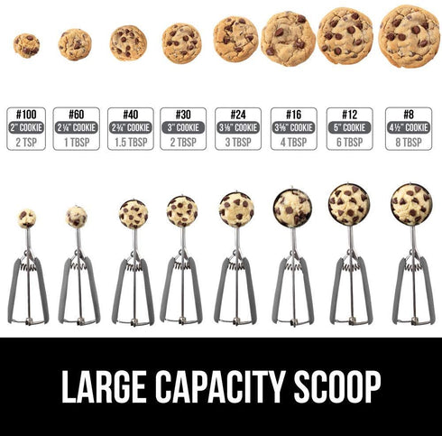Gorilla Grip Premium Stainless Steel, Spring-Loaded Scoop for Fruit, Cookie and Ice Cream, Easy Squeeze and Clean Release, Comfortable Handle, Medium, 2 TBSP Scooper Size 30, Uniform Portions, Gray