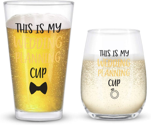 This is My Wedding Planning Glass Set for Wedding Unique Engagement Gifts For Him and Her Perfect Engagement Present, Wedding Gift, Bridal Shower Gift Set of 2 with Beautiful Gift Box