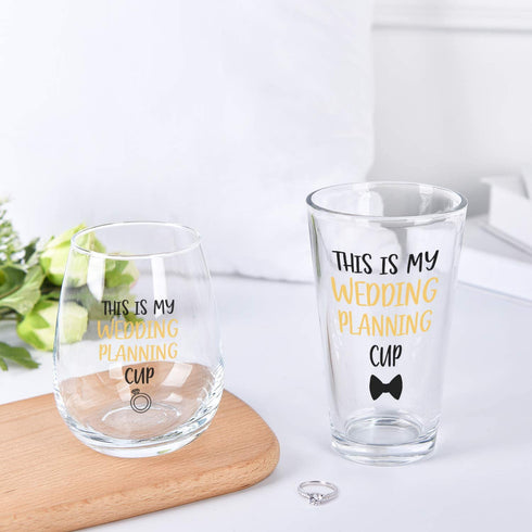 This is My Wedding Planning Glass Set for Wedding Unique Engagement Gifts For Him and Her Perfect Engagement Present, Wedding Gift, Bridal Shower Gift Set of 2 with Beautiful Gift Box