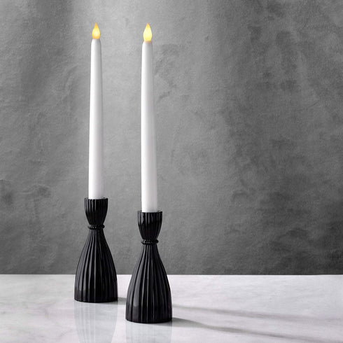 Black Candlestick Holder Set - Glass Taper Candle Holders, Glossy Black Finish, 6 Inch Height, Fits Standard 3/4 Inch Tapered Candles, Modern Kitchen Decor, Halloween Party Centerpiece - Pack of 2