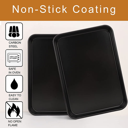 Suice 13 x 9.5 Inch Quarter Sheet Pan 2 Pcs, 1-inch Deep Non-stick Carbon Steel Rectangle Baking Sheets Cookie Pan Easy Bake Oven Trays for Cooking, Home Kitchen, Bakery, Desserts, Cake - Black