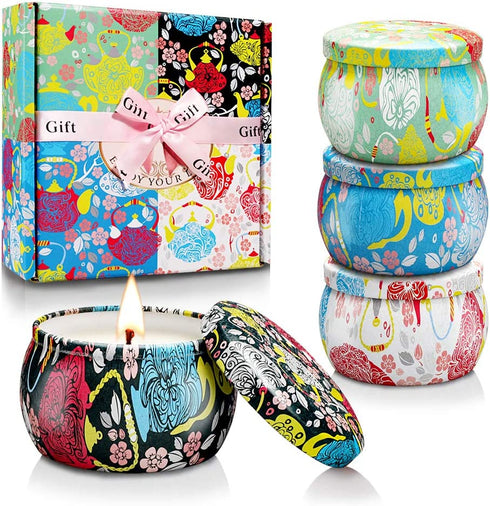 Scented Candles Gift Set, Christmas Gifts, Aromatherapy Candles for Home Scented, 4.4 Oz Pack of 4 Tin Long Lasting Soy Candle, Birthday Gifts for Women Mom Bath Spa Meditation Bathroom Gift Candles
