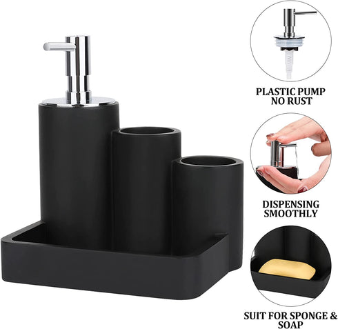 Lotion Pump Dispenser with Soap Sponge Holder-TAUVLL Soap Dispenser Pump Bottle with Brush Holder for Kitchen Sink and Bathroom Countertop Storage and Organization? Matte Black