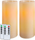 Homemory 9" x 3" Flameless Candles Battery Operated, Flickering LED Pillar Candles with Timers and 2 Remote Controls, Indoor Only, Flat Top, Ivory White Wax, Set of 2
