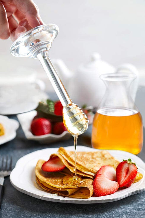 Mkono Honey Pot Glass Honey Jar with Dipper Sticks and Lid Cover Honey Containers Holder for Home Kitchen, Clear,14 Ounces