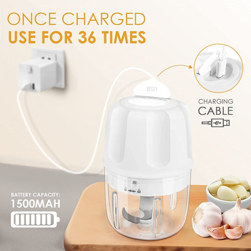 Electric Garlic Chopper, Portable Cordless Mini Food Processor, Rechargeable Vegetable Chopper Blender for Nuts Chili Onion Minced Meat and Spices BPA-Free(White)